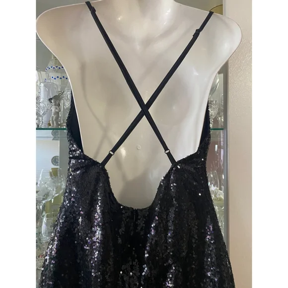 Sequins black cross back straps Dress Size L NWOT - Picture 6 of 11